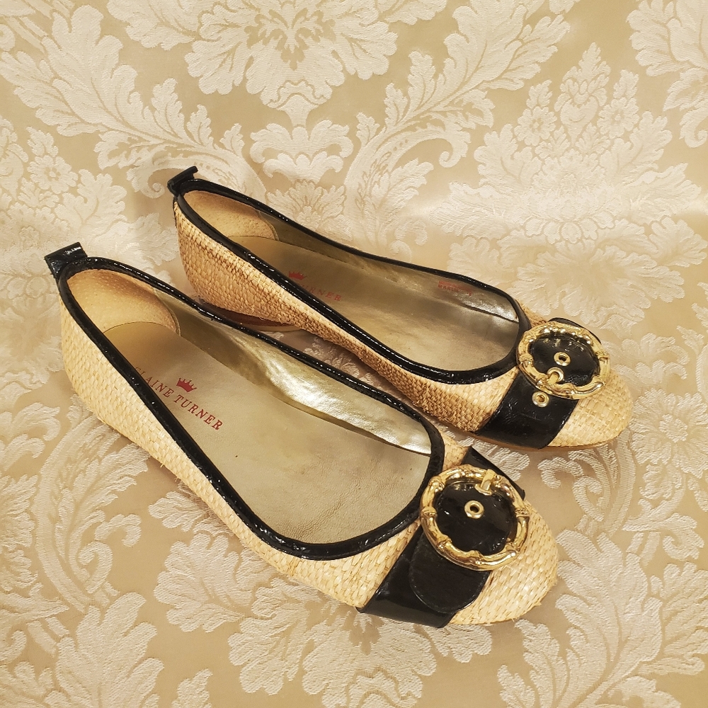 Elaine Turner "Marlie" Raffia Woven Straw Ballet Flats